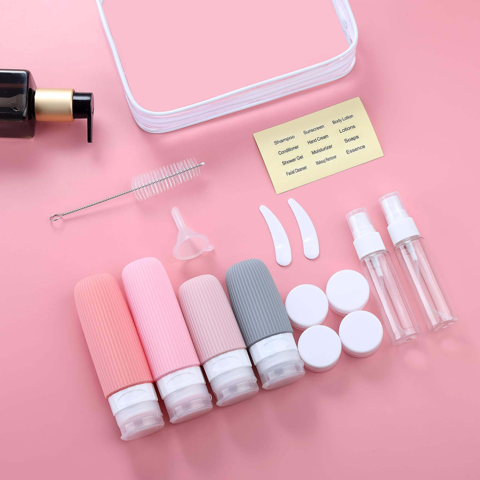 Mrsdry Set di 16 bottiglie da viaggio, approvate TSA, contenitori comprimibili in silicone a prova di perdite, per articoli da toeletta, accessori da viaggio ricaricabili per balsamo, shampoo, lozioni