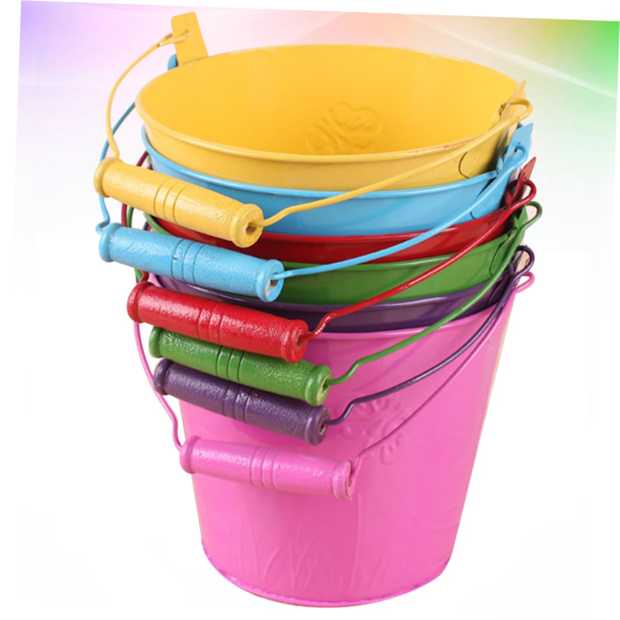 Gatuida Seau de Pêche Jouet en Étain Léger, Lot de 6 Mini Seaux de Plage pour Garçon et Filles, Jouet de Plage Créatif pour Camping et Jeux en Plein Air Couleur Aléatoire