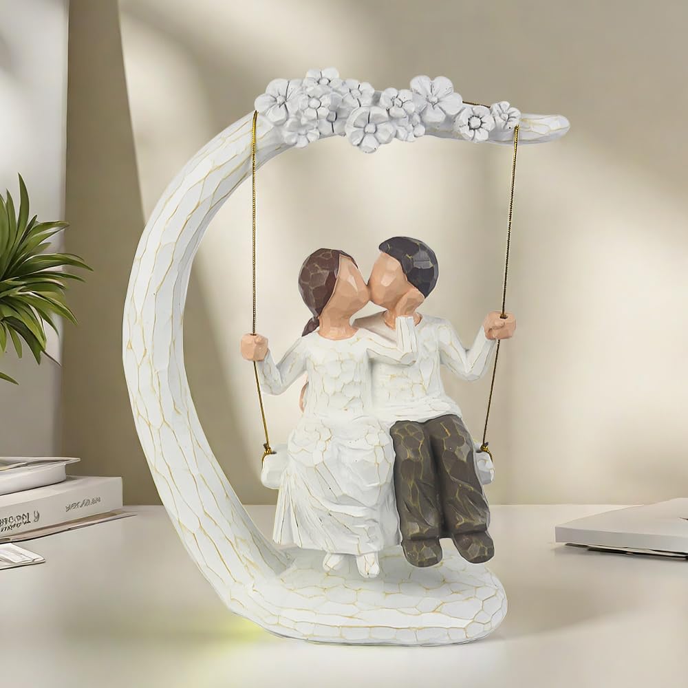 Romantic Couple Figurines in Love, 9" Hand Painted Sweet Loving Together Couple Sculpture Statue to Remember Beautiful Moment - Image 2
