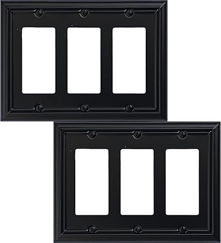 Vista 56 de Adler - Cubierta de pared de metal para interruptor de luz cuádruple, paquete de 2 unidades, color negro, 4 bandas, para interruptor de atenuación