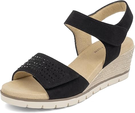 VJH confort Womens Wedge Sandals, Comfort Memory Foam Rhinestone Sandal with Adjustable straps