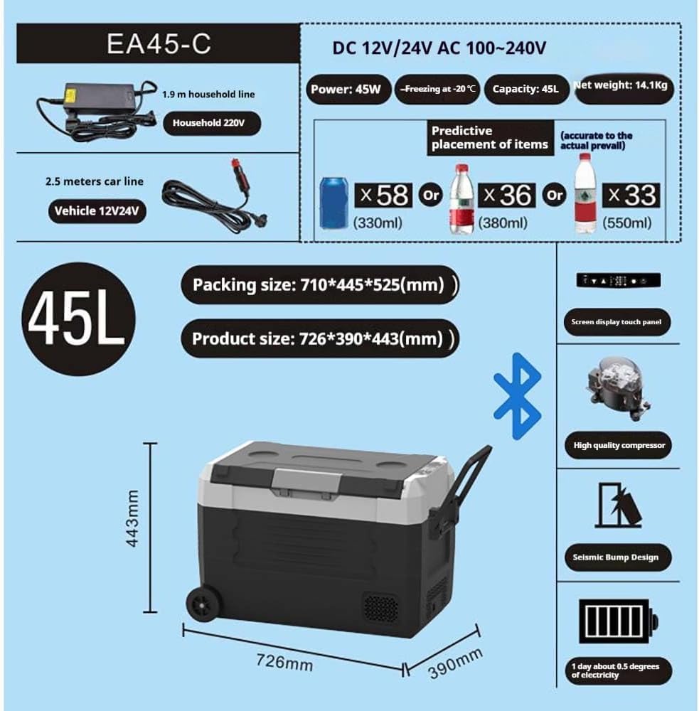 45L Quiet Portable Compressor Fridge Freezer for Lexus GX460 (2014-2023) – Dual Power (12/24V DC & 110-240V AC) Cooler