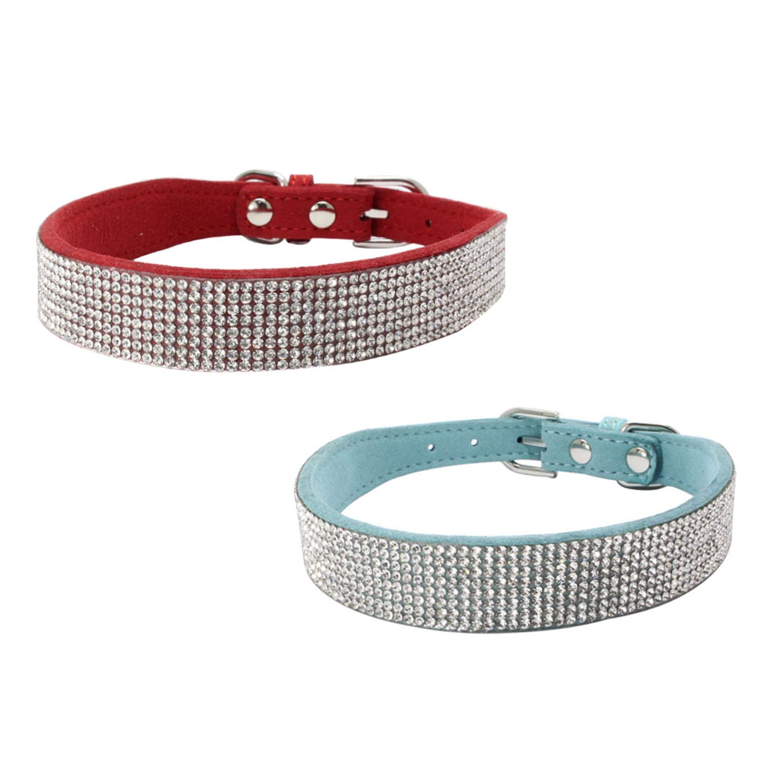 Newtensina 2pcs Dog Collar Set Dog Collar with Diamante Bling Cute Kitten Collar Puppies Collar for Dogs Cats - RedBlue - XXS