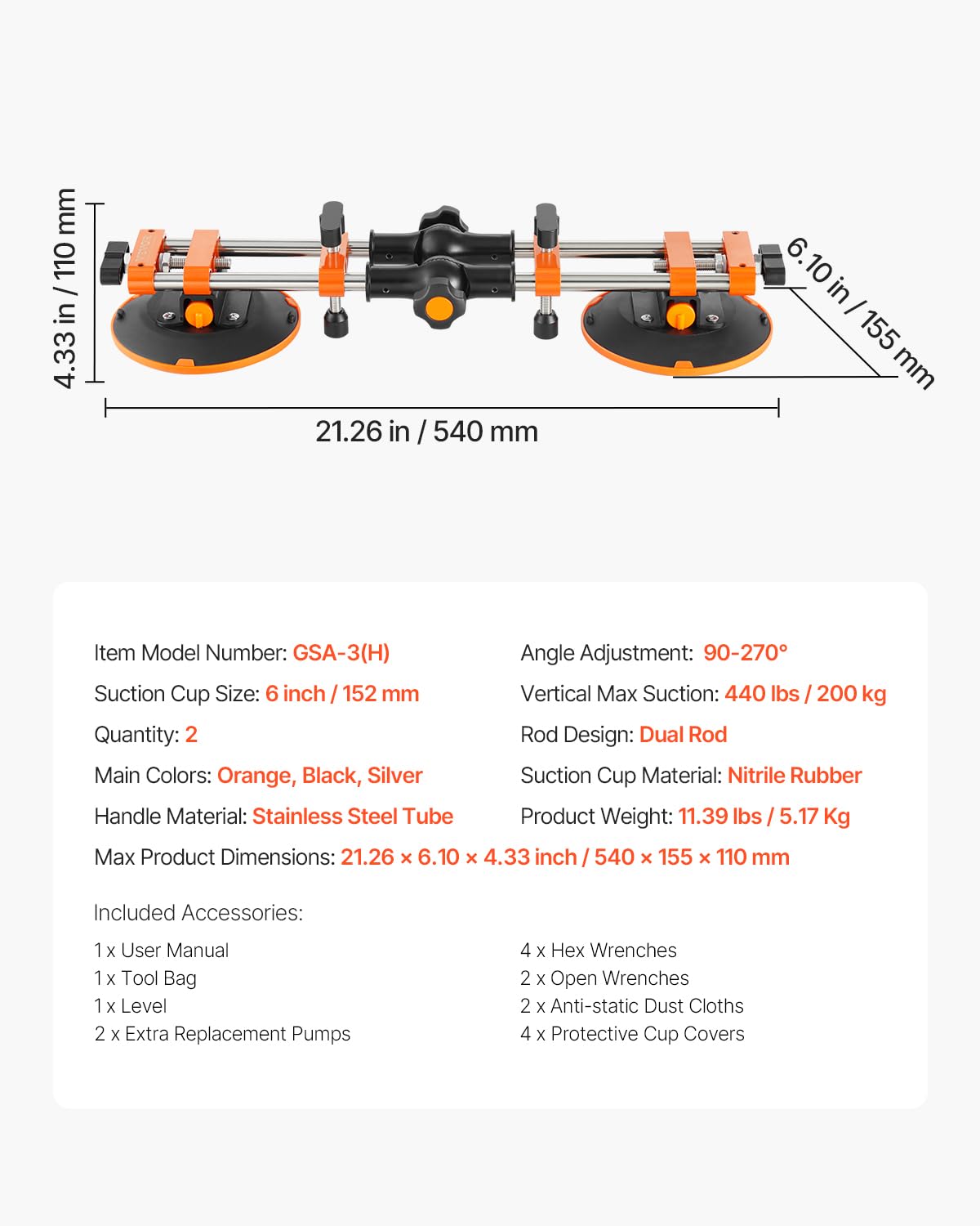 VEVOR 2 PCS Herramientas para Unir Juntas de Granito con Ventosas de 152 mm Ajustable de 90° a 270° para Unir y Nnivelar Juntas, Herramienta para Instalar Baldosas y Losas de Mármol en Encimeras