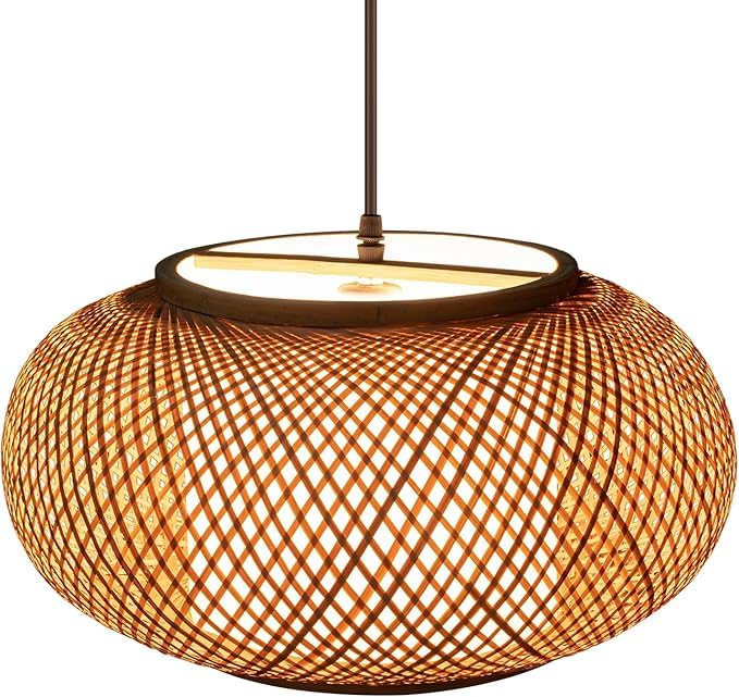 Bamboo Lamp Shade | Pendant Lamp | Boho Lamp Shade | Rattan Cane Lampshade | Hanging Light for Home Office/Living Room/Hotel/Cafe/Restaurant Decoration| Color : Beige | Size-35 x 22 Cm | HL 115 - Image 2 thumbnail