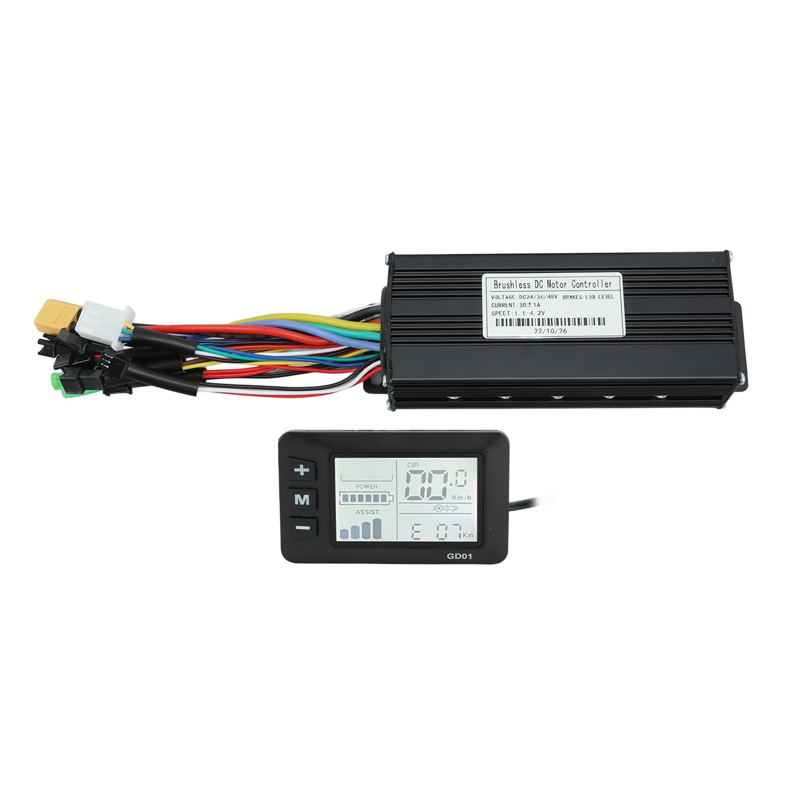 MechKit Brushless Motor Controller Kit Electric Bike Controller, 30A 3 Mode 24V 36V 48V with GD01 Display for 1000‑1500W Motor