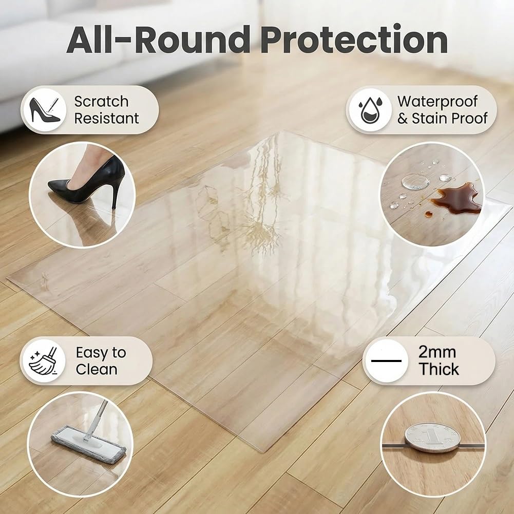 C Vinyl Floor Runner 2 mm di spessore antiscivolo impermeabile trasparente tappeto protezione per corridoio e pavimenti in legno duro tappetino durevole (153 x 397 cm) ideale per casa e ufficio.