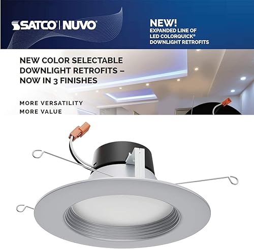 Miniatura 3 de Satco S11836/08 ColorQuick LED Downlight Retrofit, CCT seleccionable por color 2700K/3000K/3500K/4000K/5000K, 5-6 pulgadas, níquel cepillado,