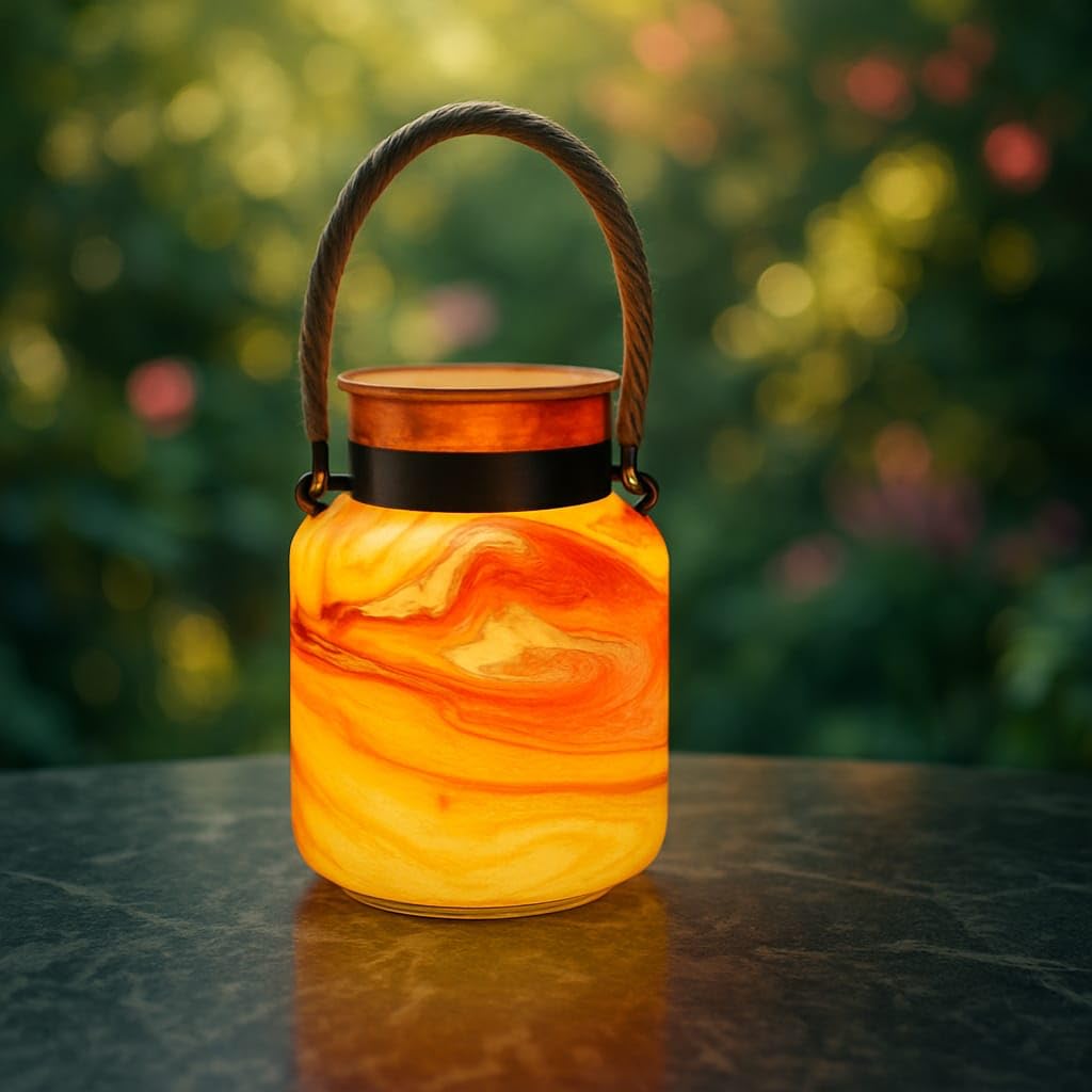 Lavish Hanging LED Lantern – Decorative Outdoor Lantern with Swirled Glass Effect, Warm Ambient Light, Hanging Handle – Waterproof, Rechargeable Garden Lamp for Patio, Yard, or Tabletop-image-30