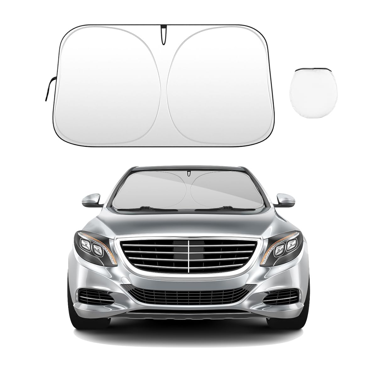 Car Windshield Sun Shade, 55.1"×27.6" Front Window Sun Shield to Keep Your Vehicle Cool, Foldable Sunshade Cover with Storage Bag, Car Accessories for UV Protection