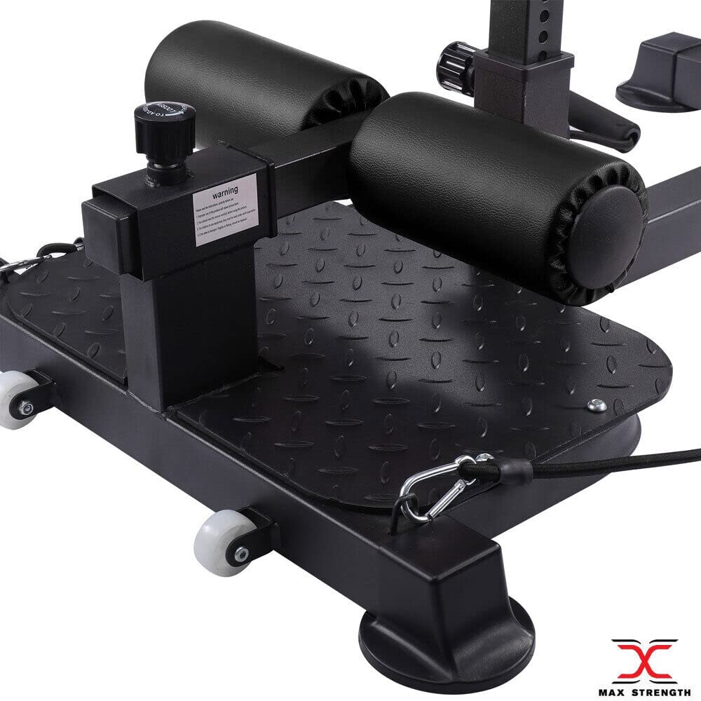 MAXSTRENGTH Banc Sissy Squat Réglable 3 En 1 - Machine Fitness Pour Abdos, Squats Et Pompes - Charge Max 160 Kg Avec Bandes De Résistance