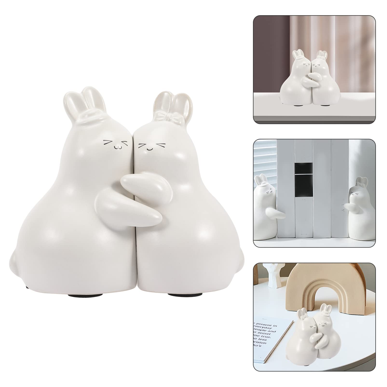 Veemoon Fermalibri in Ceramica Forma Di Coniglio Fermalibri Decorativi Multifunzione Per Mensole e Scrivania Organizzatori Di Libri Antiscivolo