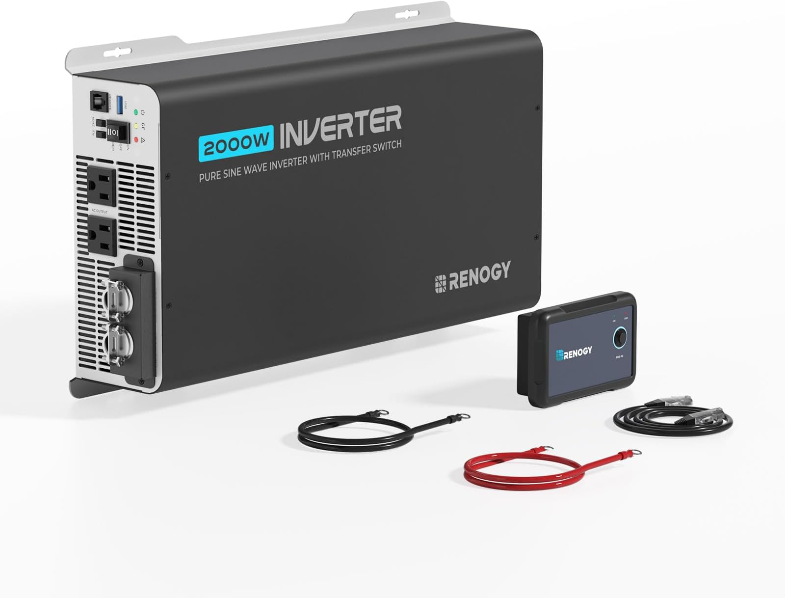 Inverter PUH 2000 watt Pure Sine Wave Inverter, Built-in Transfer Switch and Bluetooth, Car Power Inverter 12V to 120V AC Converter for RV, Truck, Camping, Home, Emergency, Off-Grid Living