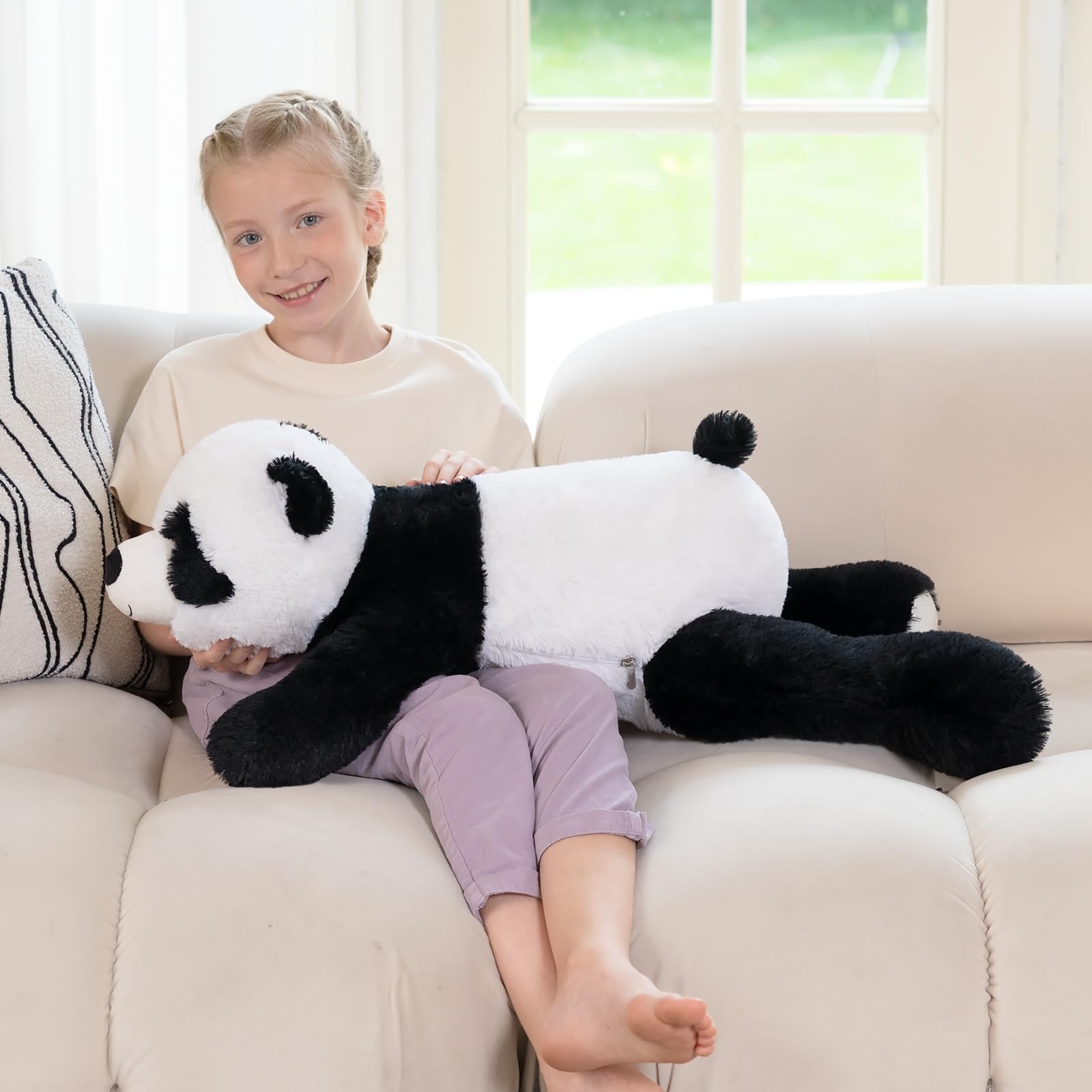 MorisMos Peluche Panda géant XXL, 80 cm de Long Peluche Panda Moelleuse,Cadeau d'anniversaire pour Enfants et bébés