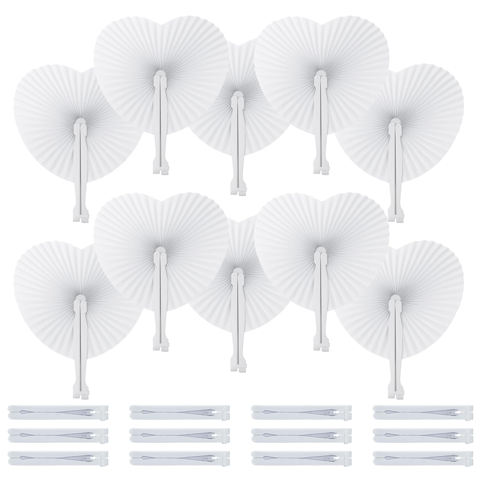 Heart Shaped Paper Fans Handheld, 12pcs White Hand Fan Folding Wedding Fans for Guests, Folding Manual Chinese Fan with Handle for DIY Birthday Party Favours Wedding Gifts Decorations