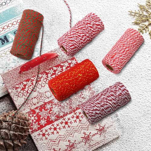 Bememo 1640 Feet Christmas Baker\'s Twine Cotton Packing Rope Cotton Cord 5 Pieces for Christmas Wrapping Arts Crafts DIY Craft Decoration and Gardening(Red Colors)