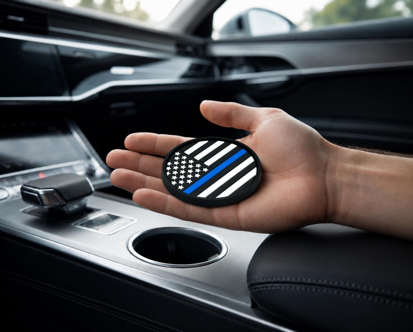 Police Thin Blue Line & USA Flag Automotive Silicone Coasters image 3