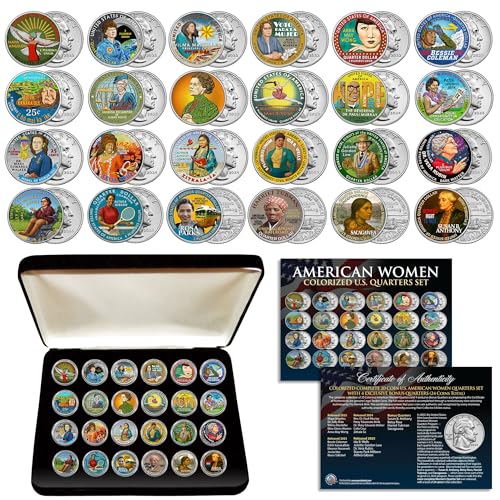 Colorized Complete 24-Coin U.S. American Women Quarters Collection – Includes All 20 Official Women Quarters (2022-2025) + 4 Exclusive Bonus Women Coins – Deluxe Display Box & Certificate