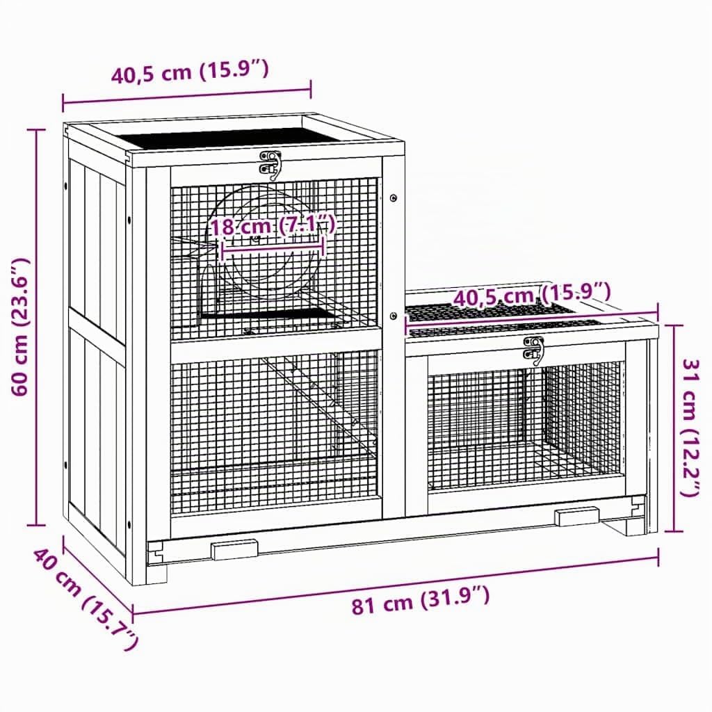 vidaXL Jaula para Hámster, Casa para Mascotas, Jaula para Animales Pequeños, Recinto para Roedores Ratones Ratas, Madera Maciza de Abeto