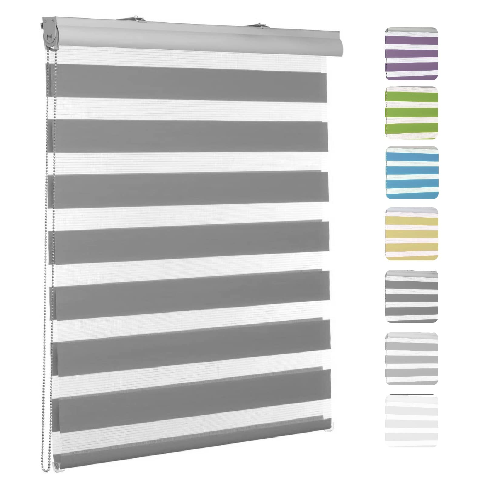 Store enrouleur double épaisseur translucide et occultant avec chaînette réglable parfait pour chambre à coucher et salon Gris foncé 35 x 350 cm