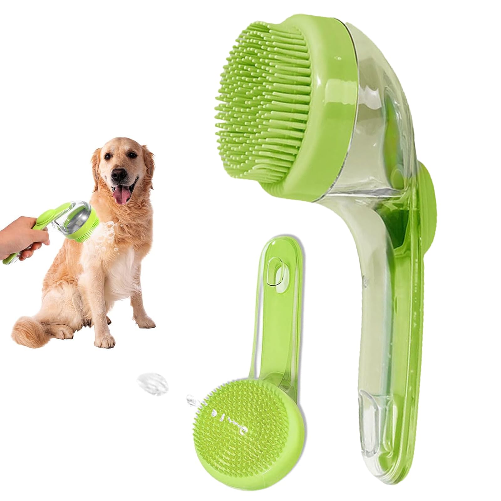 SKDFHOD Hundebürste, Shampoo Bürste Bubble Brush, Befüllbare Badebürste für Hundeshampoo, Dusche Bürste Silikon, für Baden Hundeseife mit Seifenspender, für Haustiere Hunde Katzen Doggie(Grün)