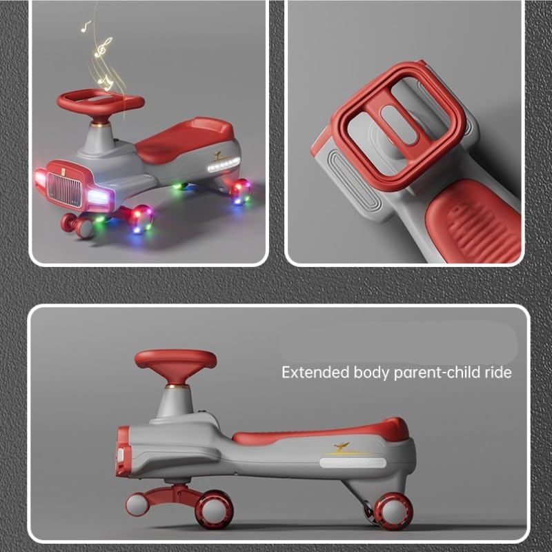 Samochodzik na huśtawce, Wiggle Car Fun rozświetla skuter samochodowy z muzyką podświetlane koła realistyczne reflektory zapobiegające przewróceniu Cars Swing Card(Sky Blue)