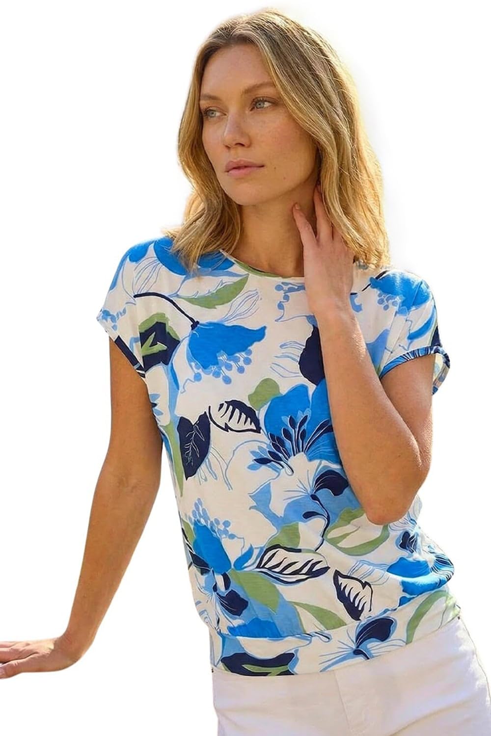 Roman  Blue Floral Print Bubble Hem Top Size 18