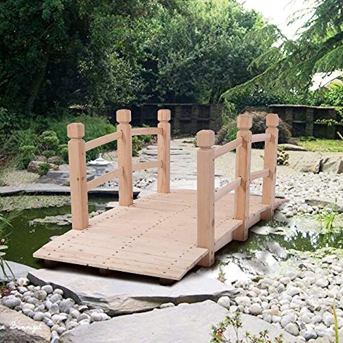 Volowoo Garden Bridge,Wooden Arc Bridge With Rails For Garden,Classic Decoration For Landscaping,Backyard Creek Pond Or Farm (59.06 X 26.38 X 22.05)‘’ thumb #3
