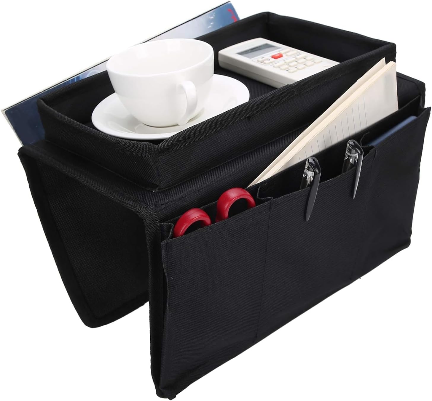 Wishbone Set of 2 Sofa Armrest Organizer, Wear Resistant with A Top Tray Armchair Storage Bag, Waterproof for Sofa Storage Daily Small (Black)
