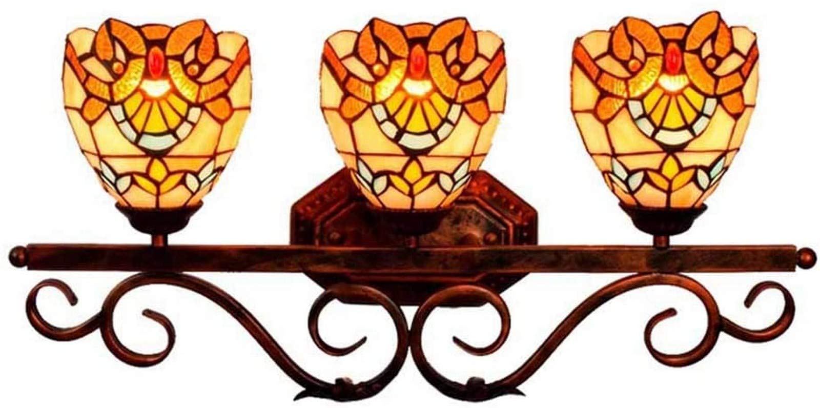 IUokLU Wall Lamp for Bedroom 3 Light Bathroom Vanity Light,Vintage Baroque Wall Lamp,Tiffany Style Stained Glass Wall Lamp,Decoration Handmade Gift Wall Sconces Fixtures for Bathroom Bedr(K)