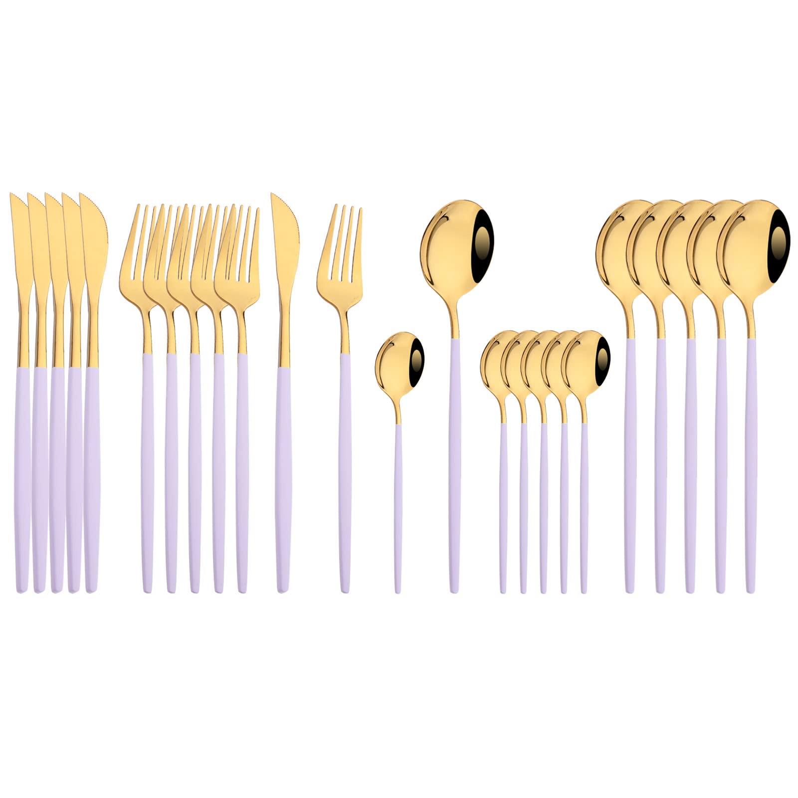 JASHII Flatware Set 24 Piece, Stainless Steel Silverware Set, Macaron Small Fresh Color Cutlery Set, Modern Elegant Tableware Set for Party, Christmas, Dinner (Purple Gold), Service for 6