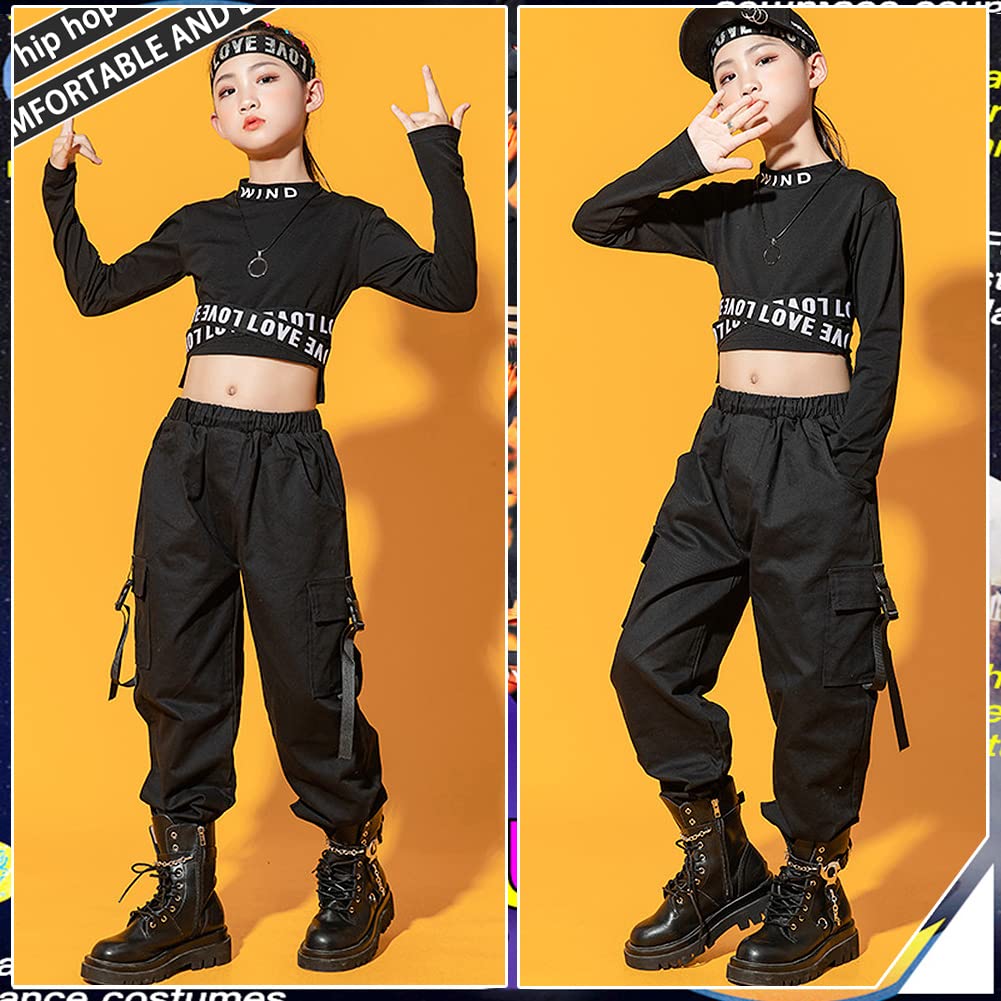Dziewczęcy dres treningowy hip hop, 2-częściowy strój dla dzieci, strój do tańca ulicznego, top + spodnie cargo, t-shirt, spodnie do biegania, odzież do tańca, na wiosnę i lato