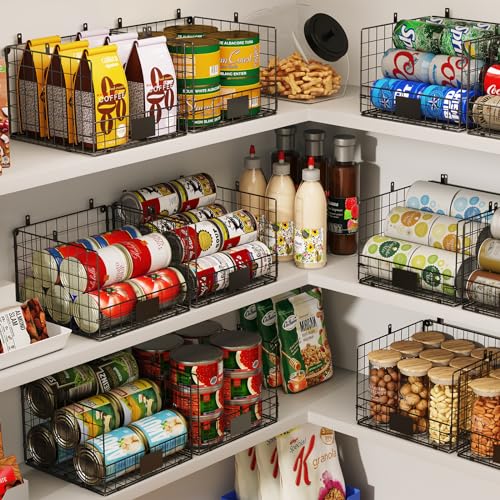 Sonyabecca Stackable Wire Baskets for Pantry Organizer and Storage, Food Packet Storage with Nameplate Toys Organizers for Kid’s Room Metal Pantry Storage Baskets for Snack Cans - Thumbnail 3