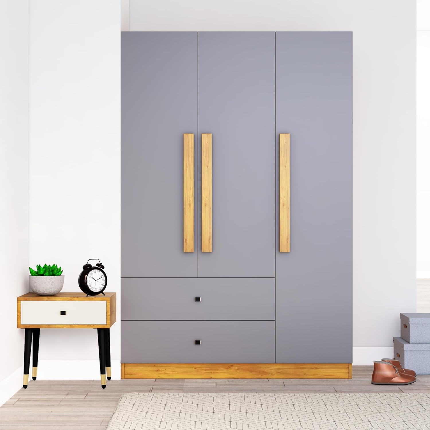 Hexa Red Wooden Almirah for Clothes, Door for Bedroom, 3 Door Wardrobe with 2 Drawer & Hanging Space (40D x 120W x 180H CM) | 3 Year Warranty-1 (Giant Wood & Slate Grey)-picture-13