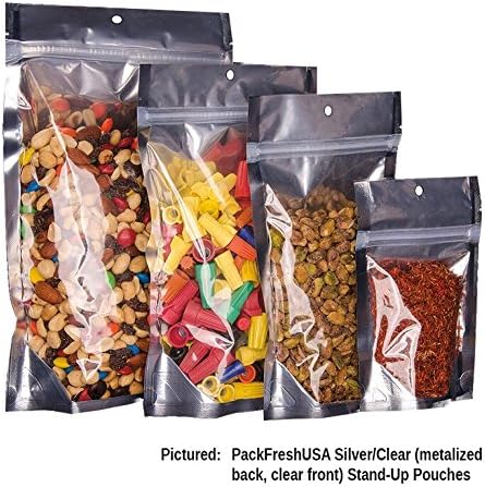 Miniatura 3 de PackFreshUSA Bolsas metálicas plateadas de pie, embalaje flexible profesional, resellable, sellables con calor, orificio para colgar, muesca de