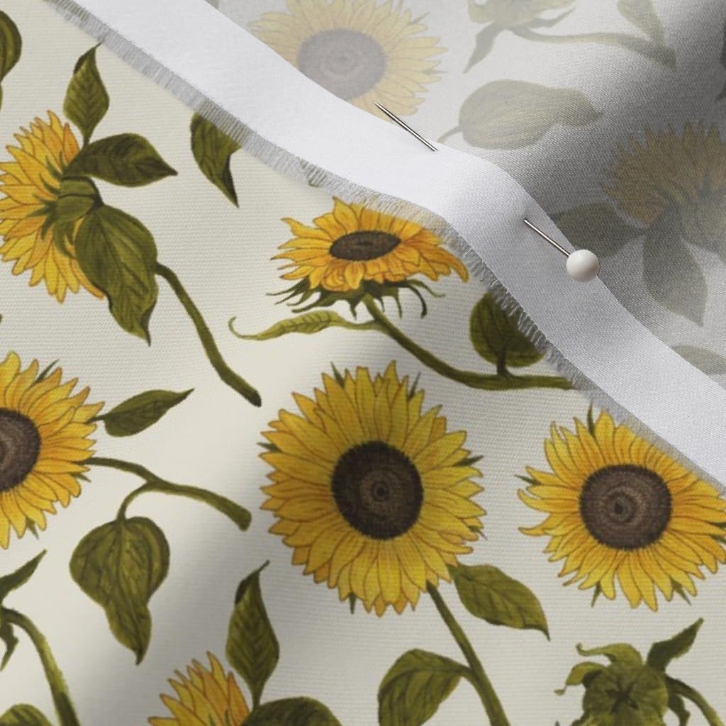 Spoonflower Fabric - Sunflower Yellow Small Floral Sunflowers Garden Field Flowers Printed on Organic Cotton Sateen Fabric by The Yard - Sewing Quilting Apparel Home Decor