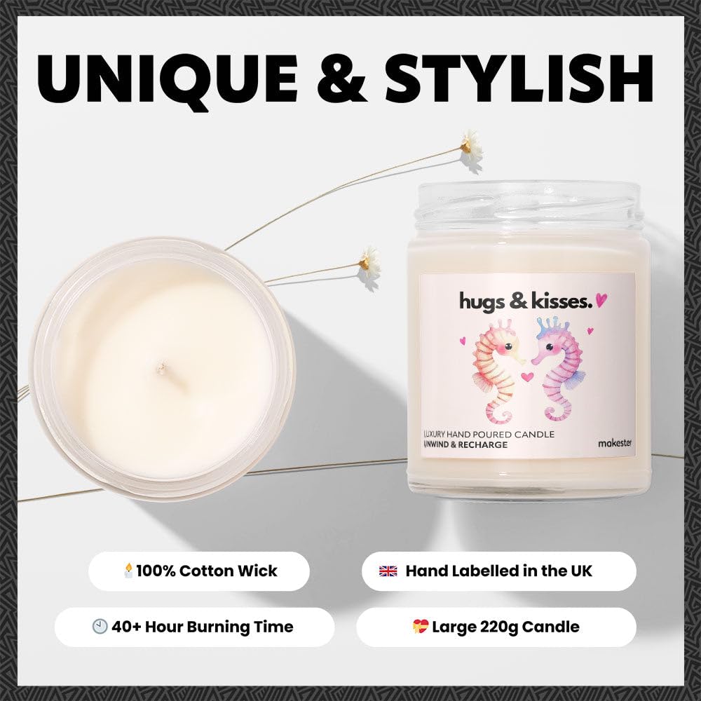 Seahorse Gifts - Luxury Soy Wax Candle - Vanilla, Jasmine, Sugared Almond - Makester, White - Image 3