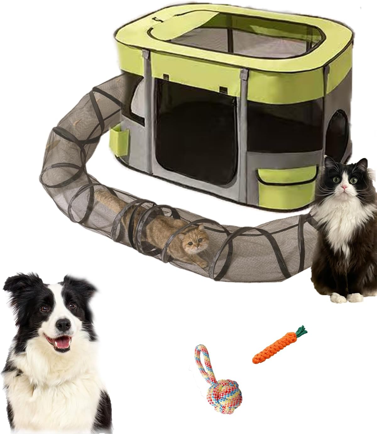Cat Mesh Tent with Tunnel: Outdoor Enclosure, Cage, and Playpen Indoor Cats. Also Ideal Yard Playhouse. (Green Medium (31.5" L x 23.6" W x 21.7" H))