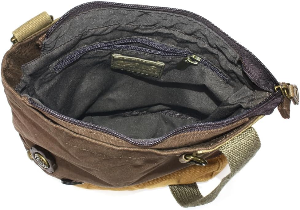 CHALA Patch Cross-Body Women Handbag, Canvas Messenger Bag - Dark Brown