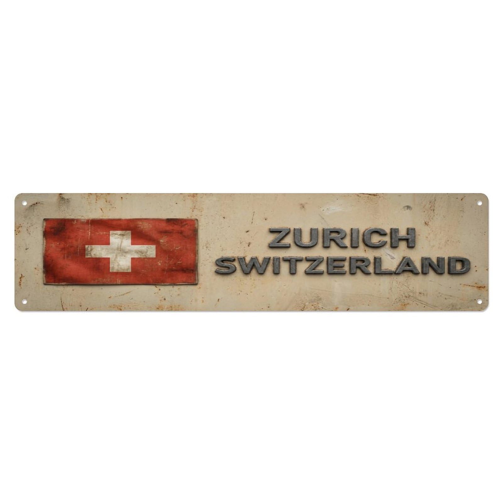 Okahys 4X16inch(10X40cm) Vintage Zurich Switzerland Flag Decor Rustic Travel Metal Tin Sign