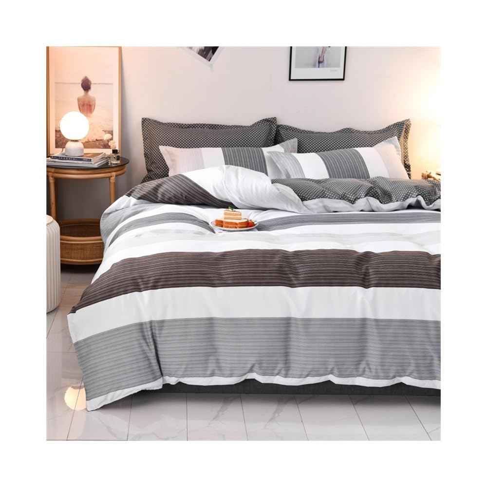 VHKJewE 3Pcs Modern Geometric Duvet Cover Set Classic Stripe Double Sided Pattern Bedding for All Seasons(EU King 220x240cm)