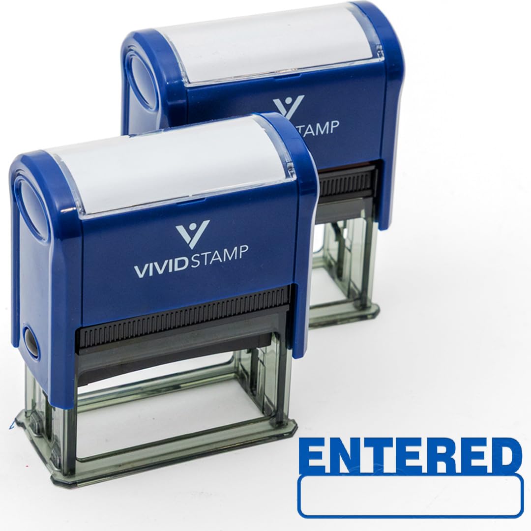 Basic Entered Self Inking Rubber Stamp (Blue Ink) - Medium 2 Pack