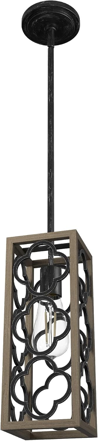 Hunter - Gablecrest 1-light French Oak, Mini Pendant Light, Dimmable, Transitional Style, Rectangle Shaped, for Bedrooms, Kitchens, Dining, Living Rooms - 19390