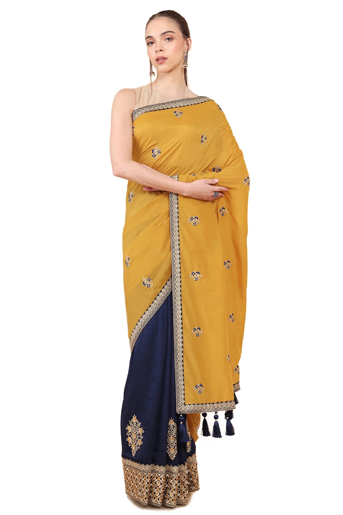 SochWomen Yellow Tussar Silk Starred Saree