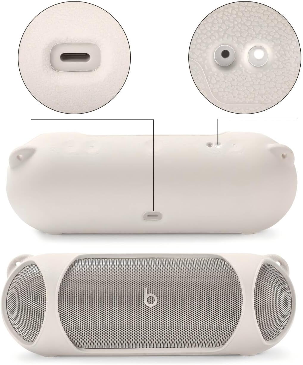 Silicone Case for Beats Pill Wireless Bluetooth Speaker,Travel Carrying Protective Cover Skin Shell Holder w/Shoulder Strap for Beats Pill Portable Speaker(Beige)