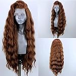 ELESTY 13 * 4 Light Brown Hair Long Wavy Synthetic Lace Front Wigs for Women Loose Curly Free Part Glueless Lace Wig Heat Resistant Fiber Hair Water Wave Cosplay Wigs 24Inch