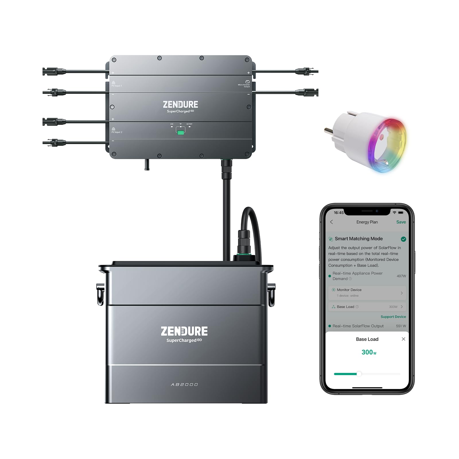 Zendure SolarFlow centrale elettrica da balcone con accumulo, Hub2000 con ingresso solare da 1800 W, 1 batteria AB2000 1920 Wh LiFePO4, uscita da 1200 W, app, IP65, 0 dB, con Shelly Plus Plug S