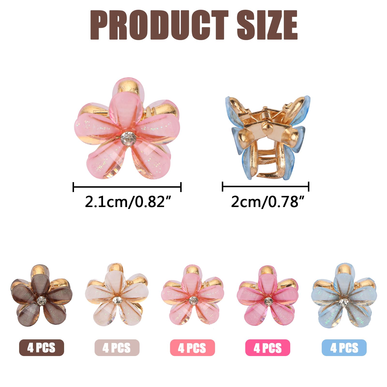 LALASTYLE 20 Pcs Mini Diamond Hair Claw Clips, Mini Flower Hairpins, Sweet Barrettes, Small Hair Accessories for Women Girls (5 Colors) - Image 2