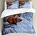 Ambesonne Africa Duvet Cover Set, Grizzly Bears Fishing in The River Waterfalls Cascade in Alaska Nature Camp View, Decorative 3 Piece Bedding Set with 2 Pillow Shams, King Size, Brown White
