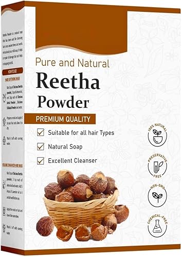 DT Pure Reetha Powder para cabello (7.05 oz) Ideal para cabello, cara y piel Polvo de soapnut 100% puro y natural, sin productos químicos, sin